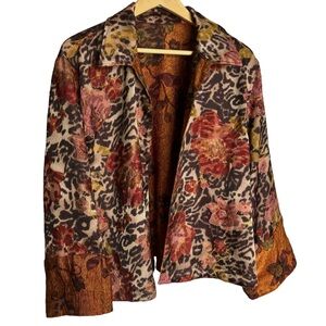 Vintage jacket blazer open front collared jacket floral leopard print Boho Artsy